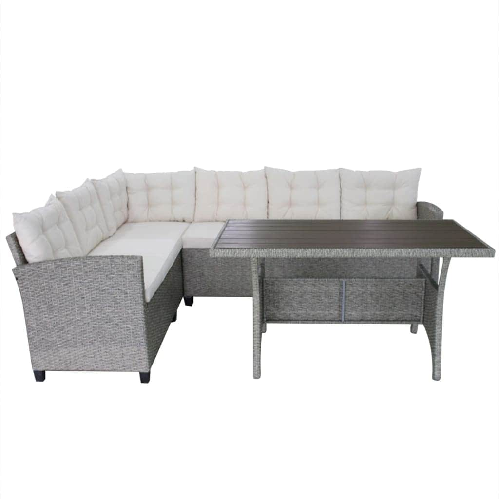 3 Piece Garden Lounge Set with Cushions Poly Rattan Grey