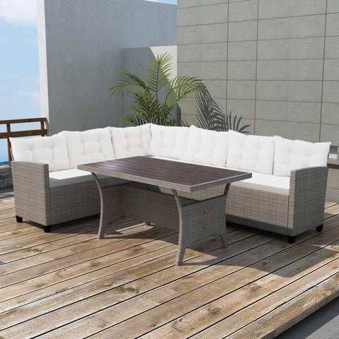 3 Piece Garden Lounge Set with Cushions Poly Rattan Grey