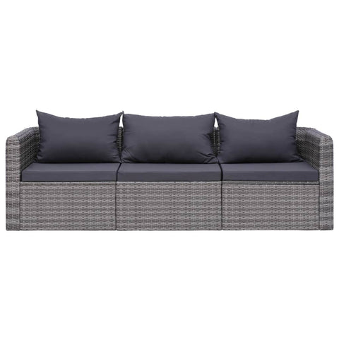 3 Piece Garden Sofa Set with Cushions Grey Poly Rattan