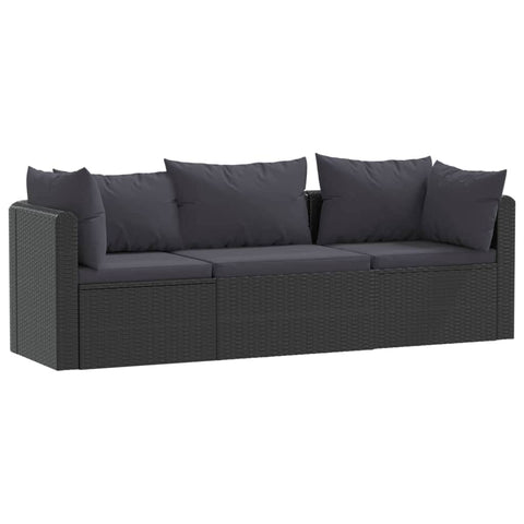 3 Piece Garden Sofa Set with Cushions Poly Rattan Black