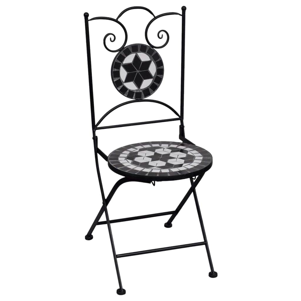 3 Piece Mosaic Bistro Set Ceramic Tile Black and White