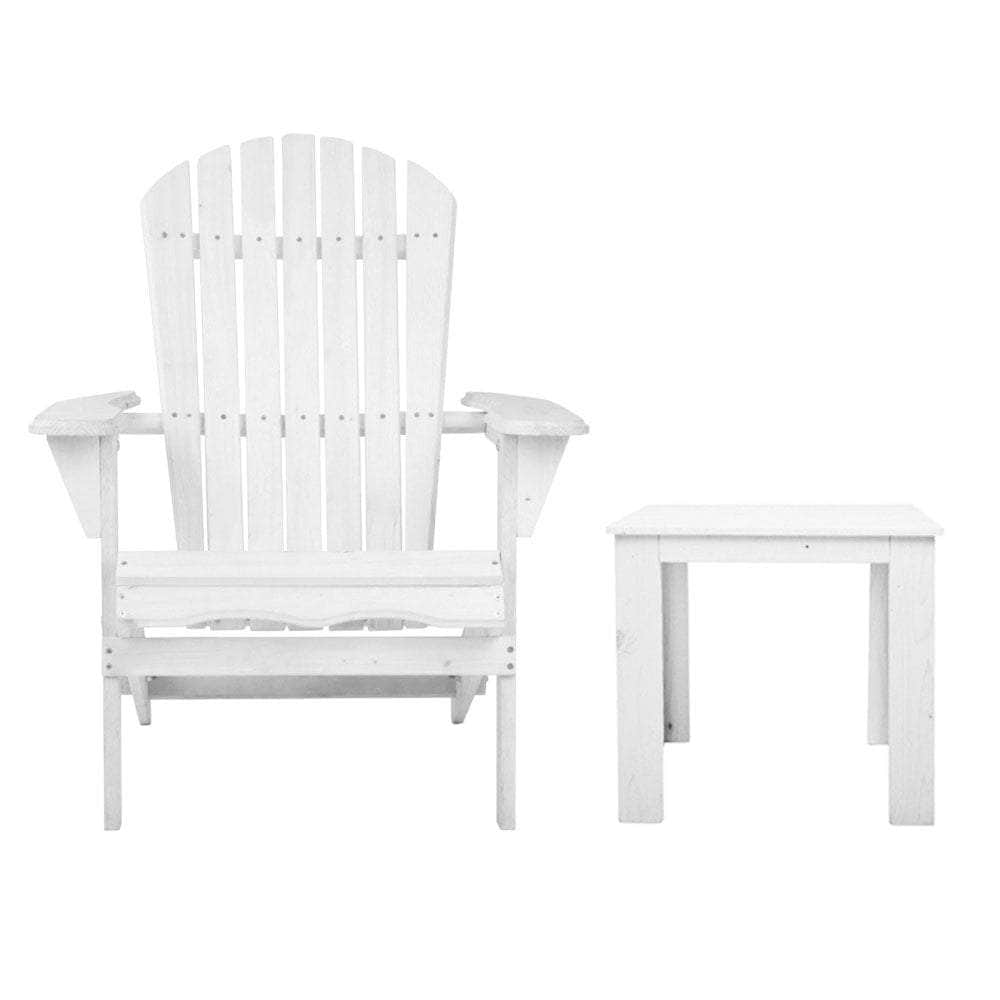 3 Piece Outdoor Adirondack Beach Chair and Table Set - White