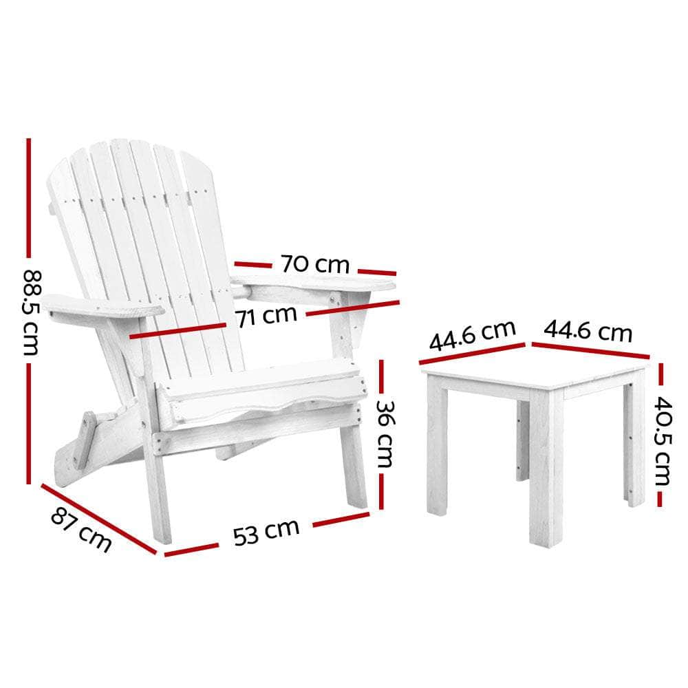 3 Piece Outdoor Adirondack Beach Chair and Table Set - White