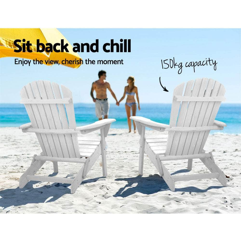 3 Piece Outdoor Adirondack Beach Chair and Table Set - White