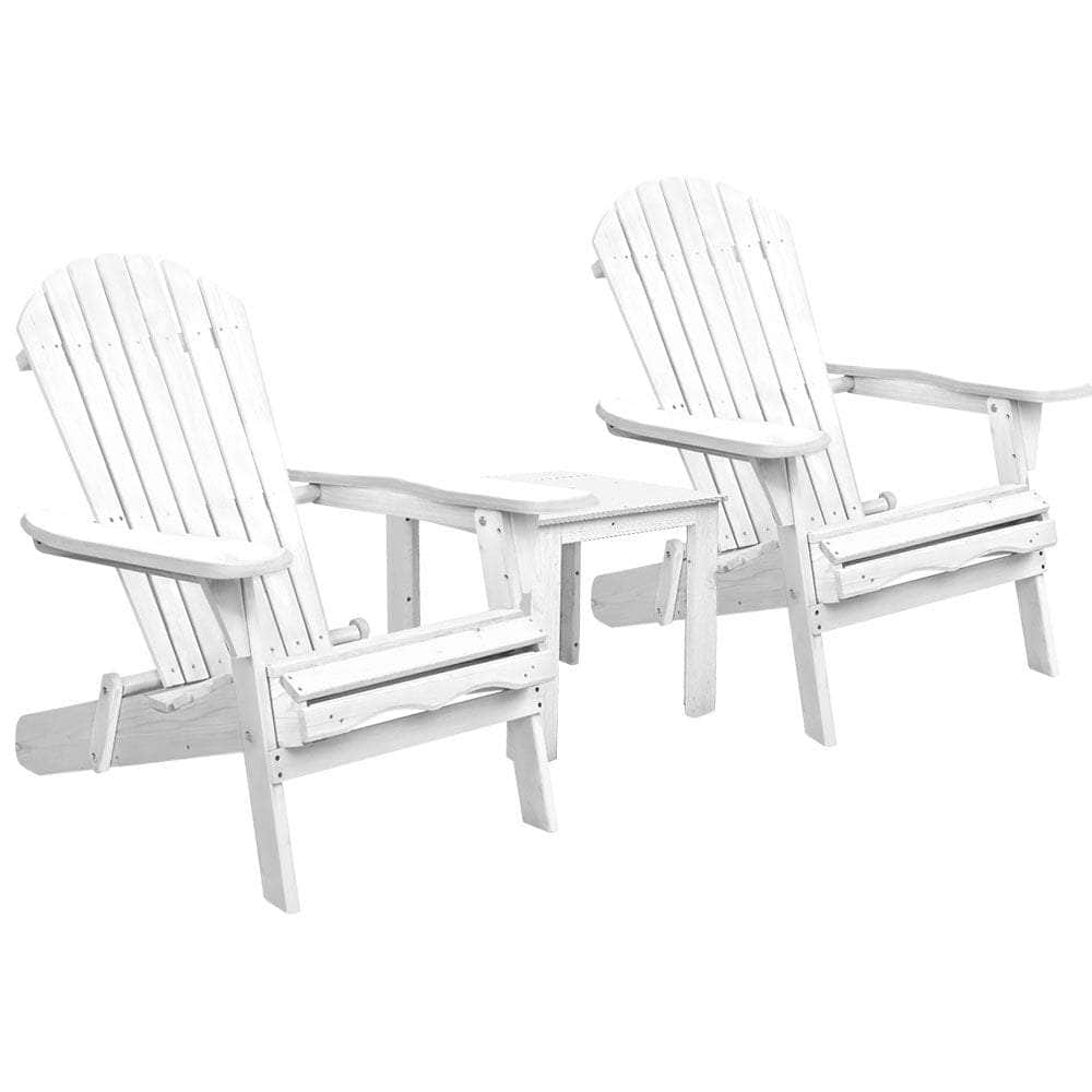 3 Piece Outdoor Adirondack Beach Chair and Table Set - White