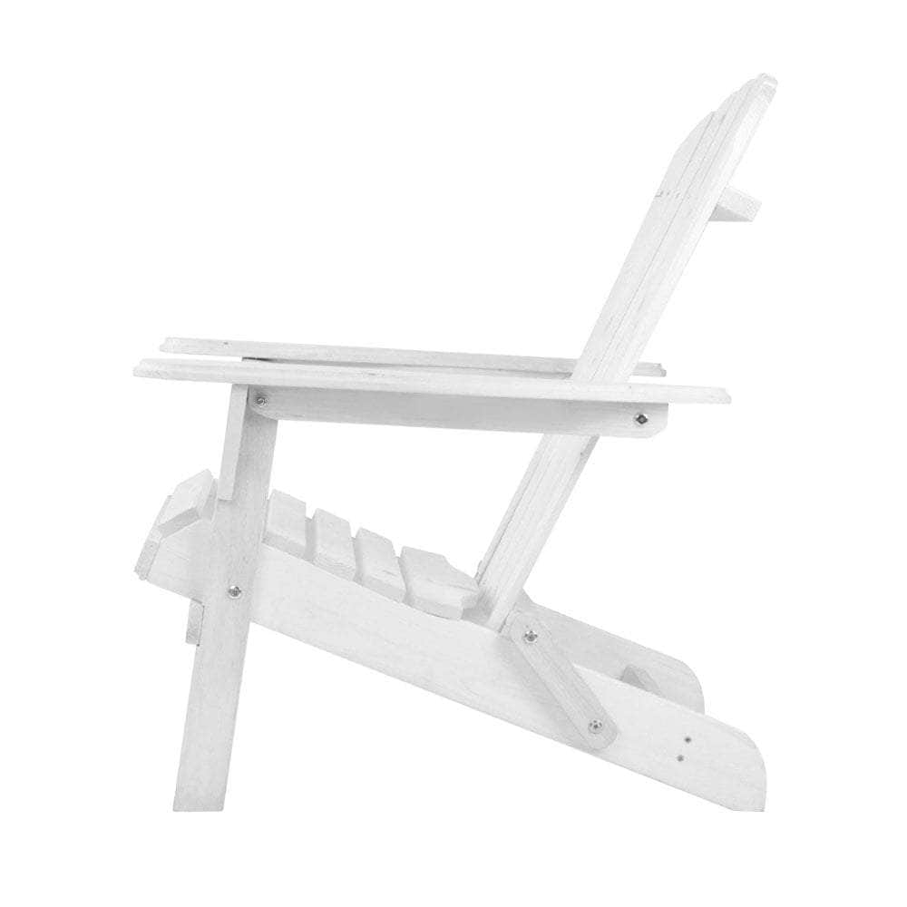 3 Piece Outdoor Adirondack Beach Chair and Table Set - White