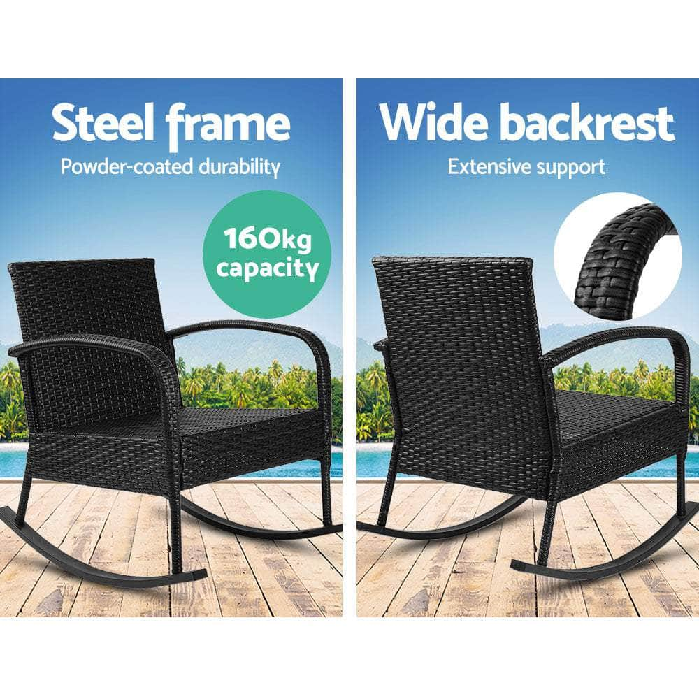 3 Piece Outdoor Chair Rocking Set - Black