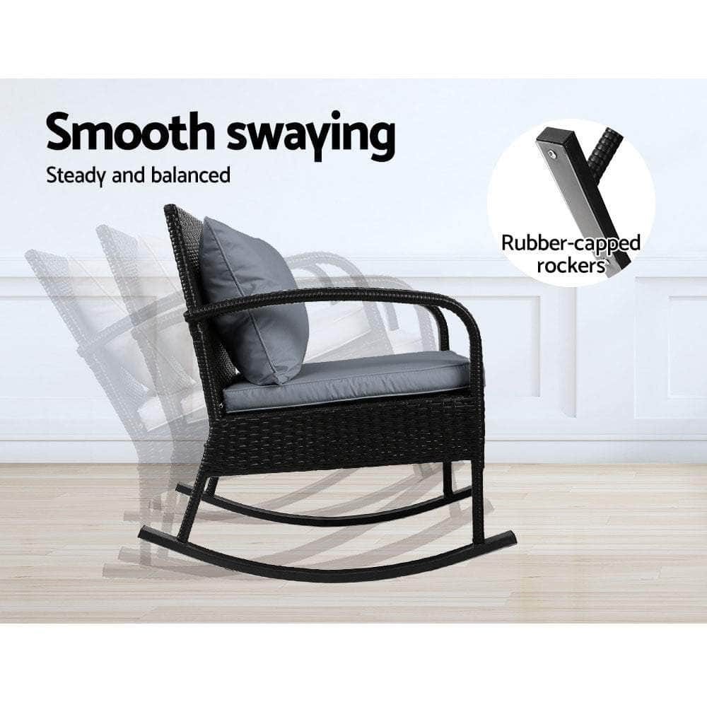 3 Piece Outdoor Chair Rocking Set - Black