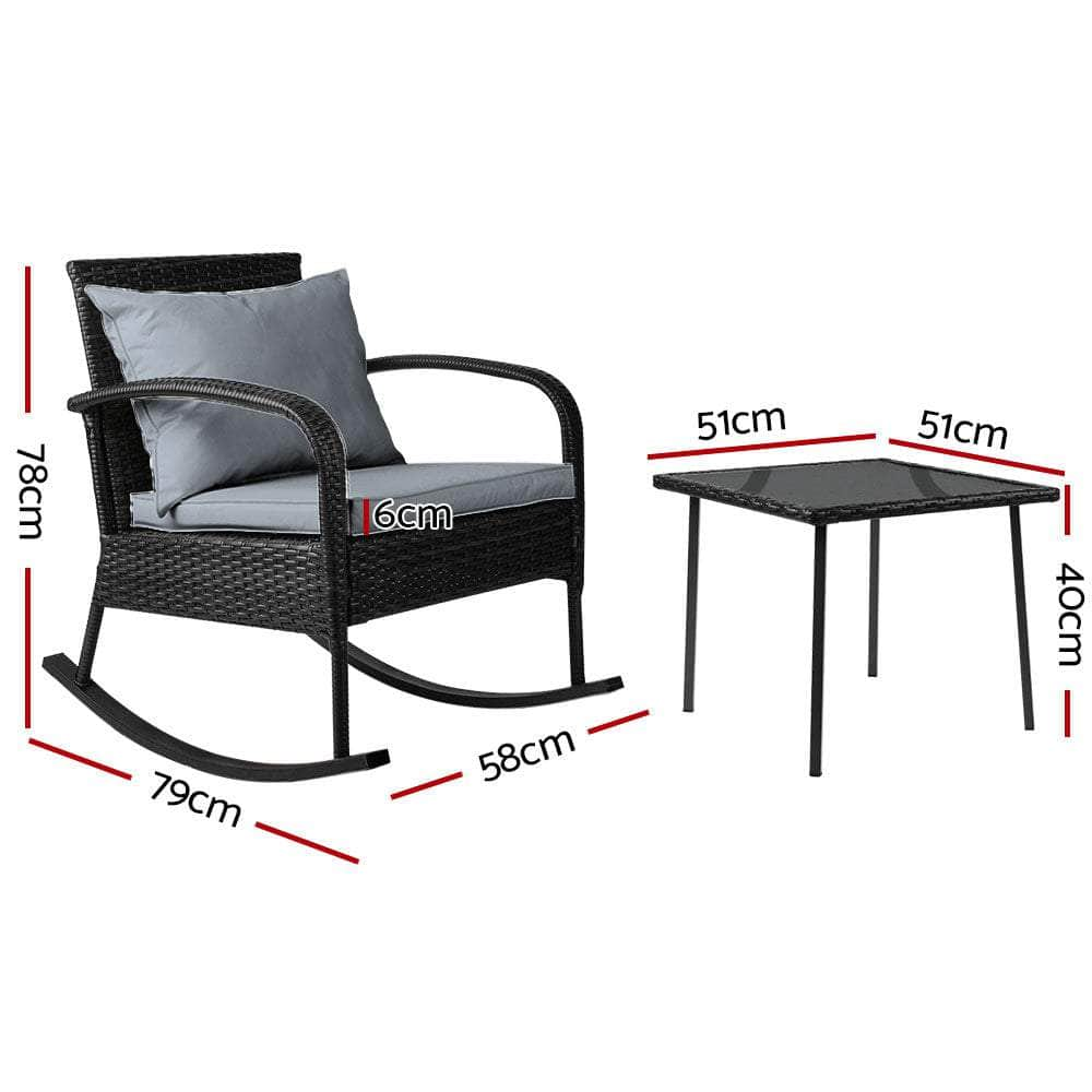 3 Piece Outdoor Chair Rocking Set - Black