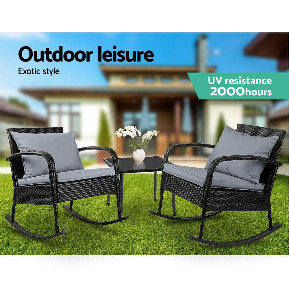 3 Piece Outdoor Chair Rocking Set - Black