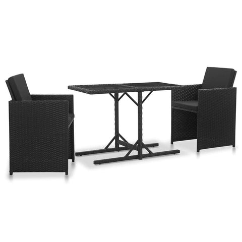 3 Piece Outdoor Dining Set with Cushions Poly Rattan Black