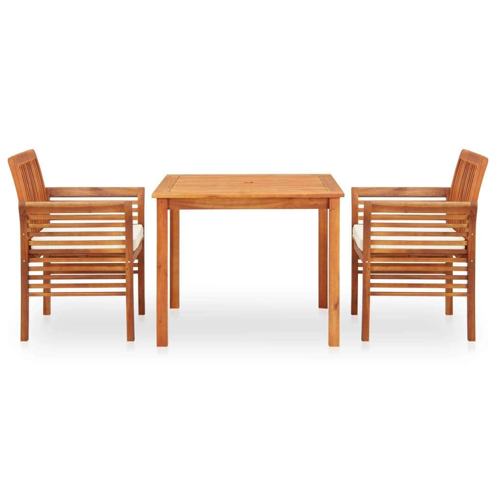 3 Piece Outdoor Dining Set with Cushions Solid Acacia Wood