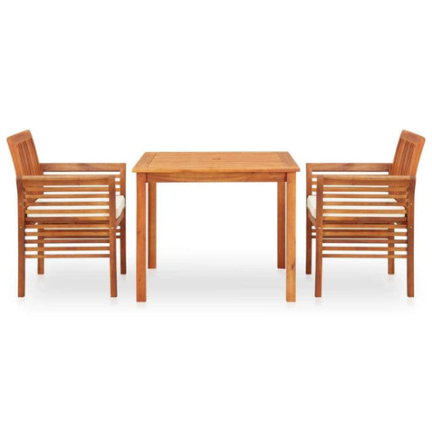 3 Piece Outdoor Dining Set with Cushions Solid Acacia Wood