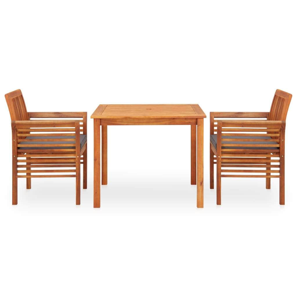 3 Piece Outdoor Dining Set with Cushions Solid Acacia Wood