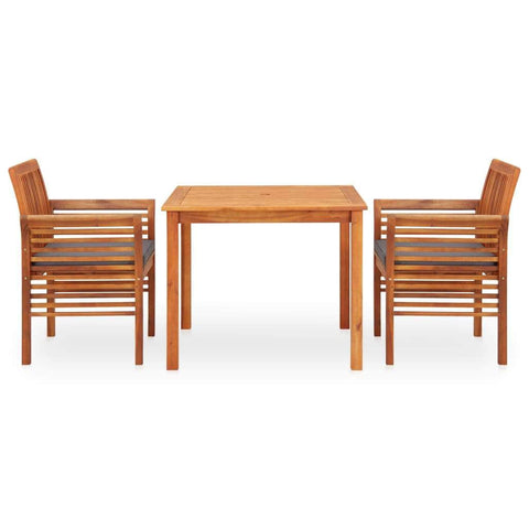 3 Piece Outdoor Dining Set with Cushions Solid Acacia Wood