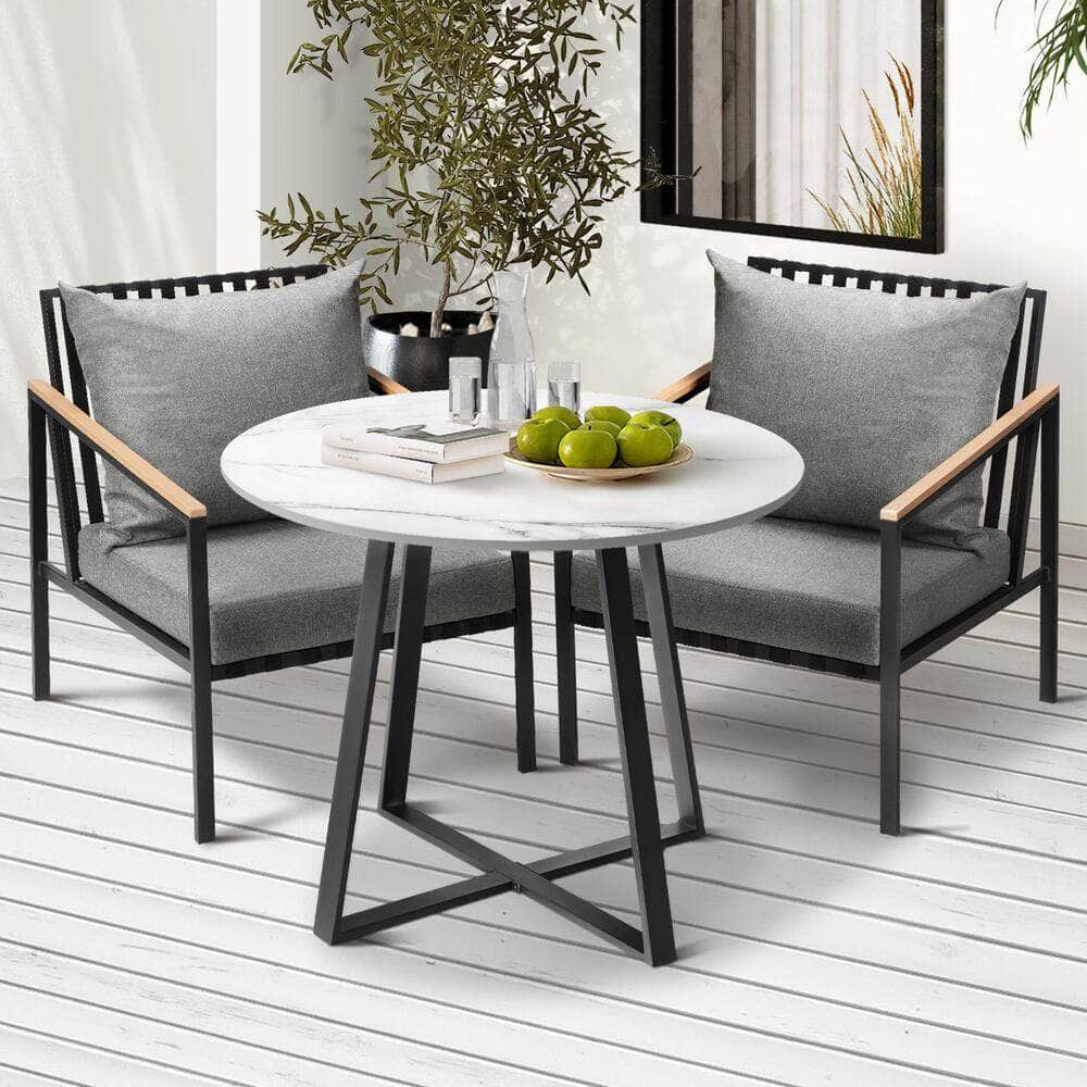 3 Piece Outdoor Dining Setting Sintered Stone Table Patio Furniture Set