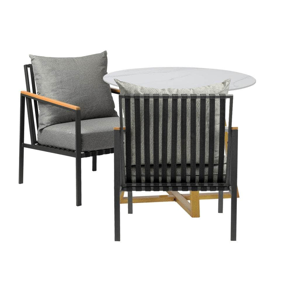 3 Piece Outdoor Dining Setting Sintered Stone Table Patio Furniture Set