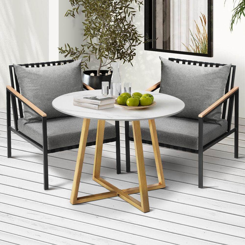 3 Piece Outdoor Dining Setting Sintered Stone Table Patio Furniture Set