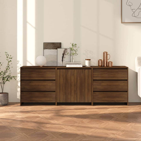 3 Piece Sideboard Brown Oak Engineered Wood