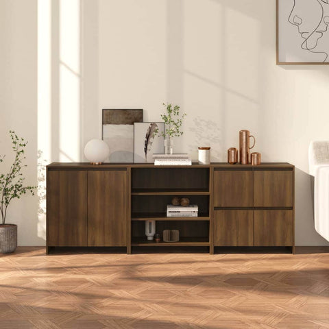 3 Piece Sideboard Brown Oak- Engineered Wood