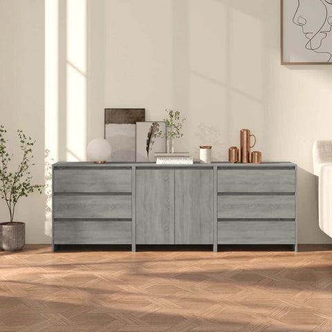 3 Piece Sideboard Grey Sonoma Engineered Wood