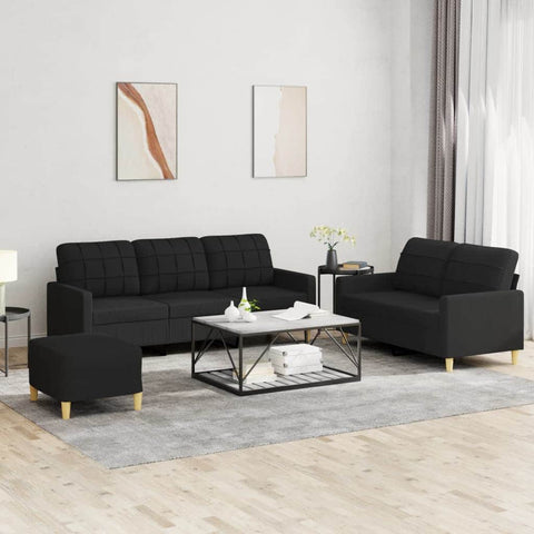 3 Piece Sofa Set with Cushions Black Fabric