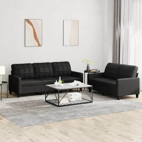 3 Piece Sofa Set with Cushions Black Faux Leather