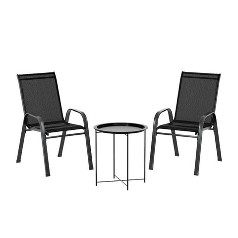 3-Piece Stackable Patio Bistro Set - Black