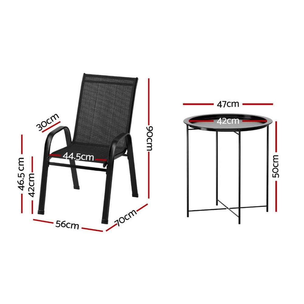 3-Piece Stackable Patio Bistro Set - Black