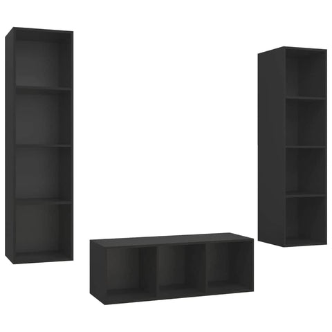 3 Piece TV Cabinet Set Black Engineered Wood