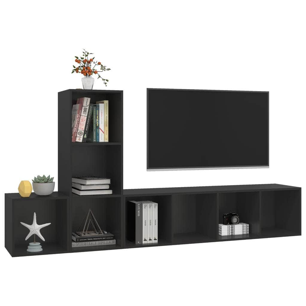 3 Piece TV Cabinet Set Black Wood