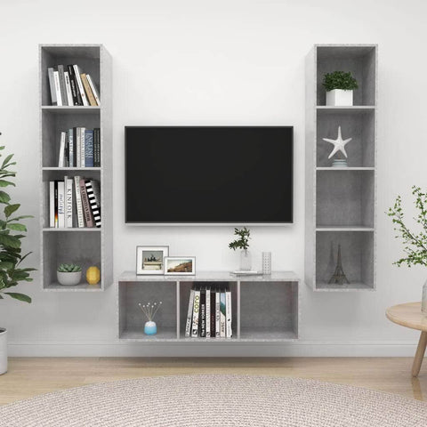 3 Piece TV Cabinet Set Concrete Engineered Wood