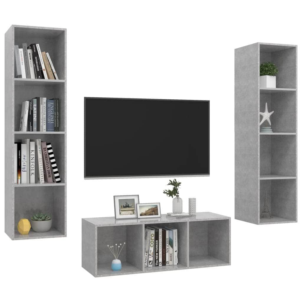 3 Piece TV Cabinet Set Concrete Engineered Wood