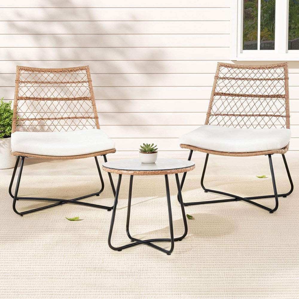 3-Piece Wicker Bistro Set - Patio Furniture Brown