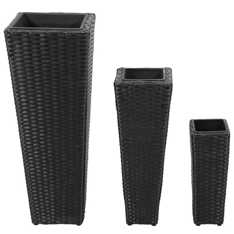 3 Rattan Flower Pots Black