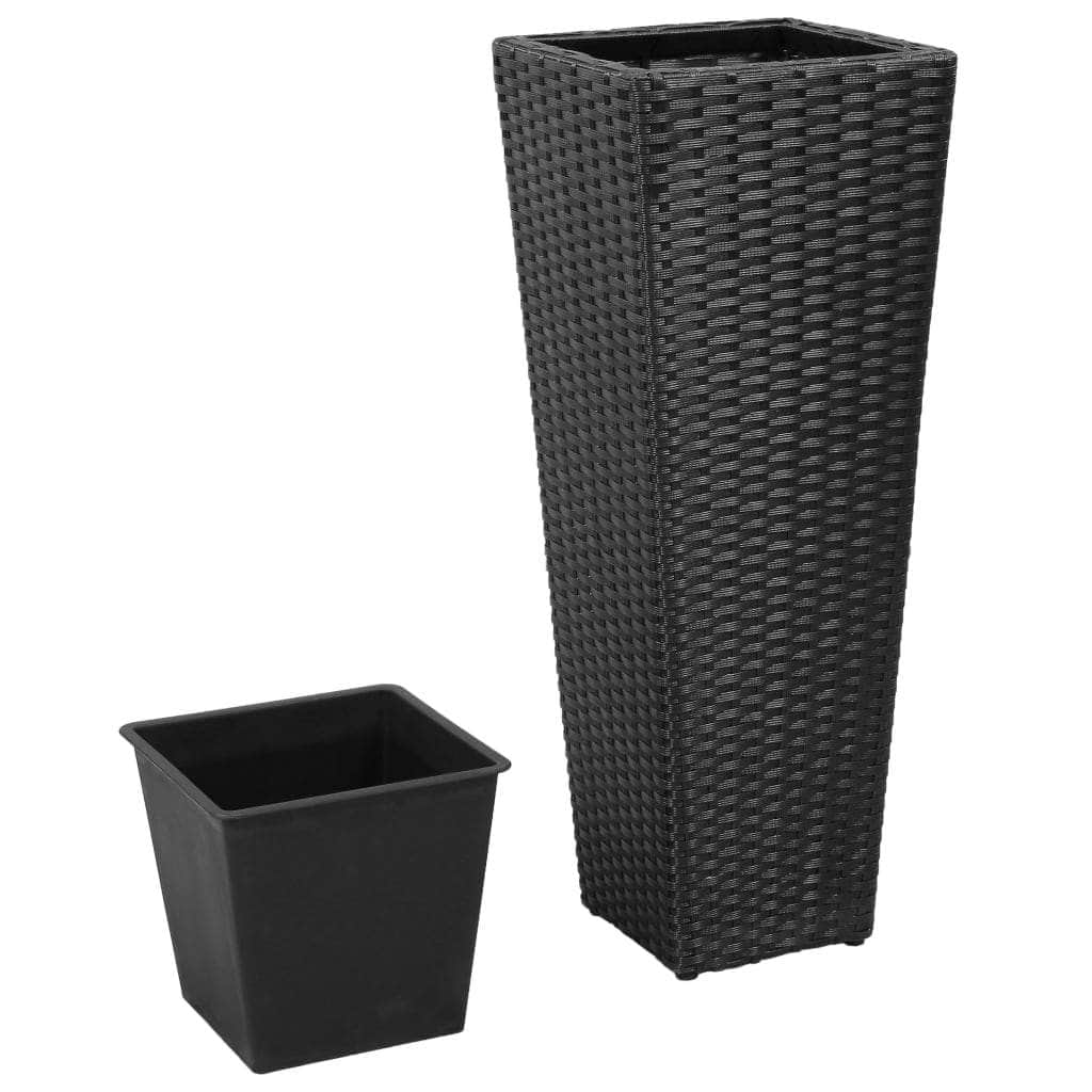 3 Rattan Flower Pots Black