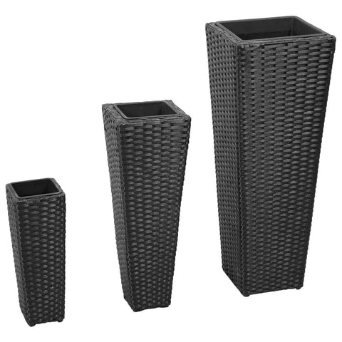 3 Rattan Flower Pots Black