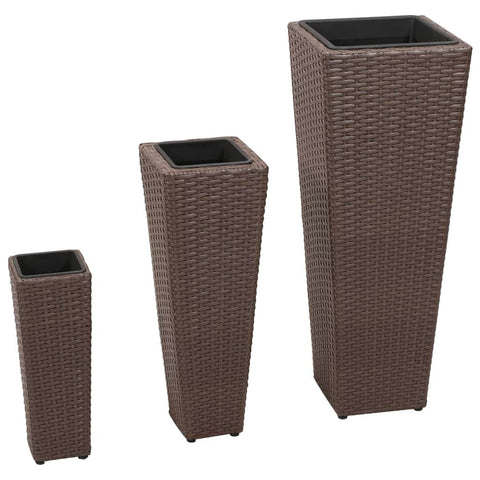 3 Rattan Flower Pots Brown