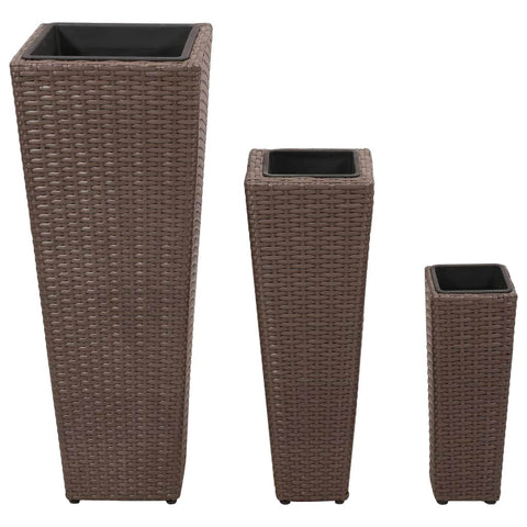 3 Rattan Flower Pots Brown