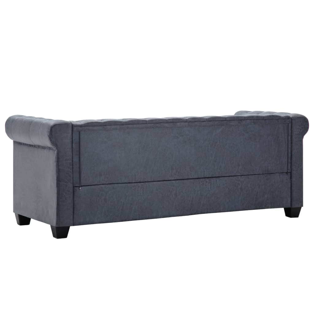 3-Seater Chesterfield Sofa Artificial Suede Leather Grey