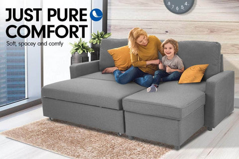 3-Seater Corner Sofa Bed Lounge Storage Chaise Couch L.Grey