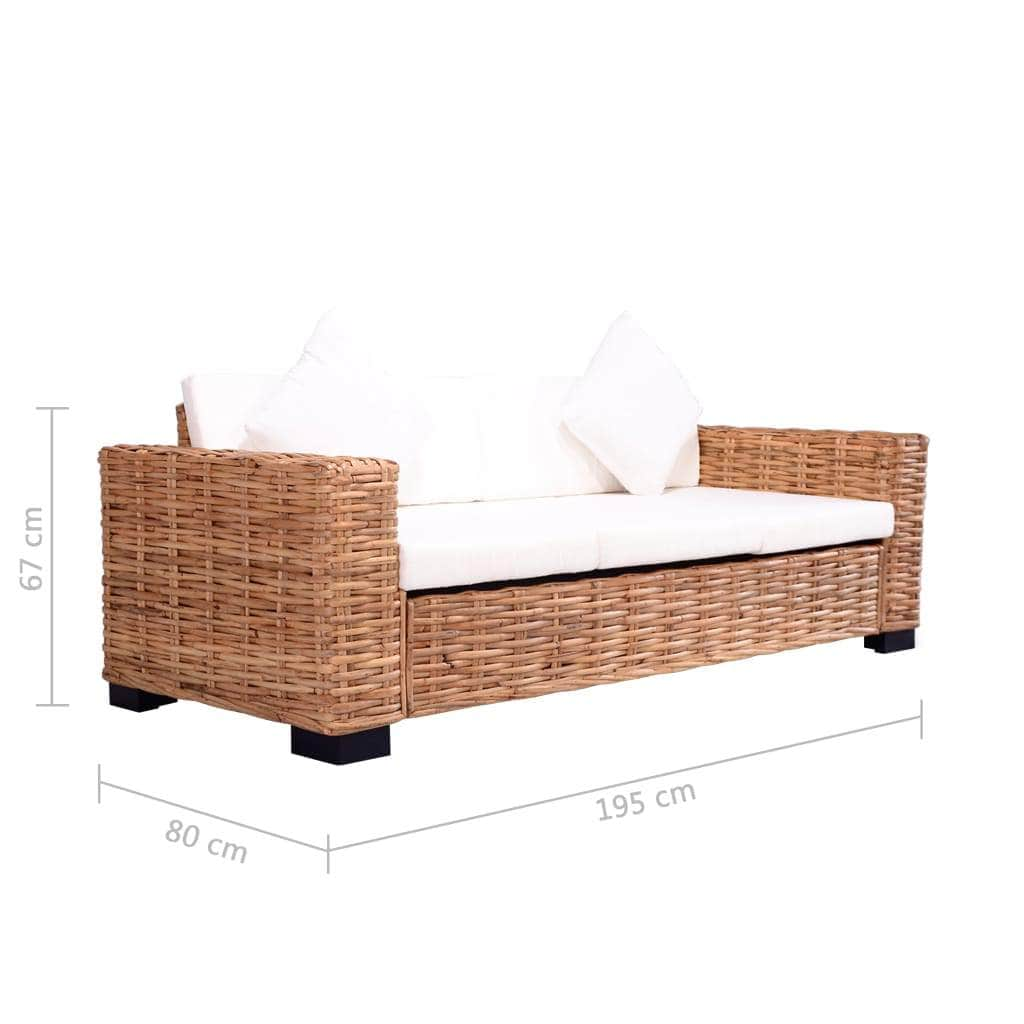 3-Seater Garden Sofa Natural Rattan