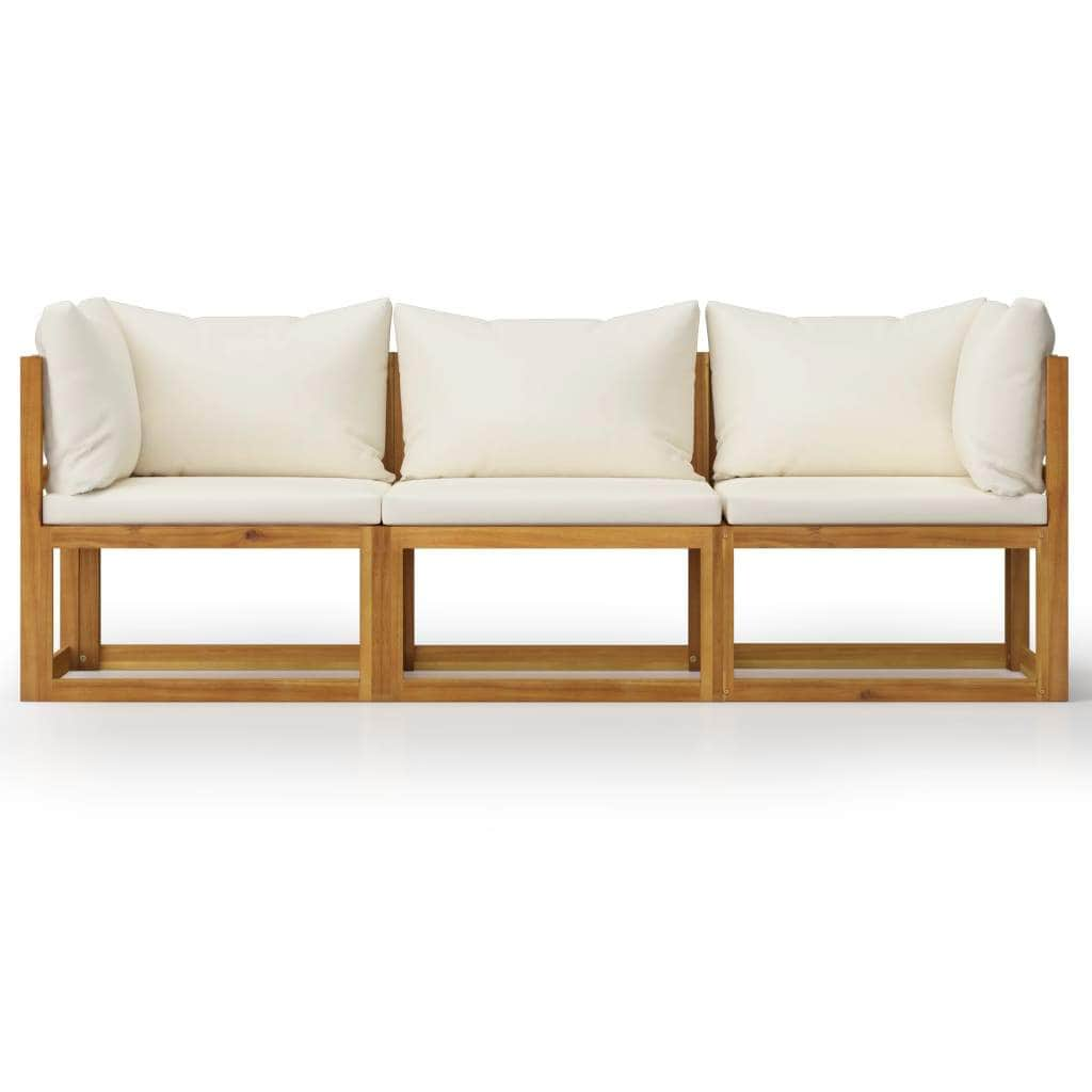 3-Seater Garden Sofa with Cushion Cream Solid Acacia Wood