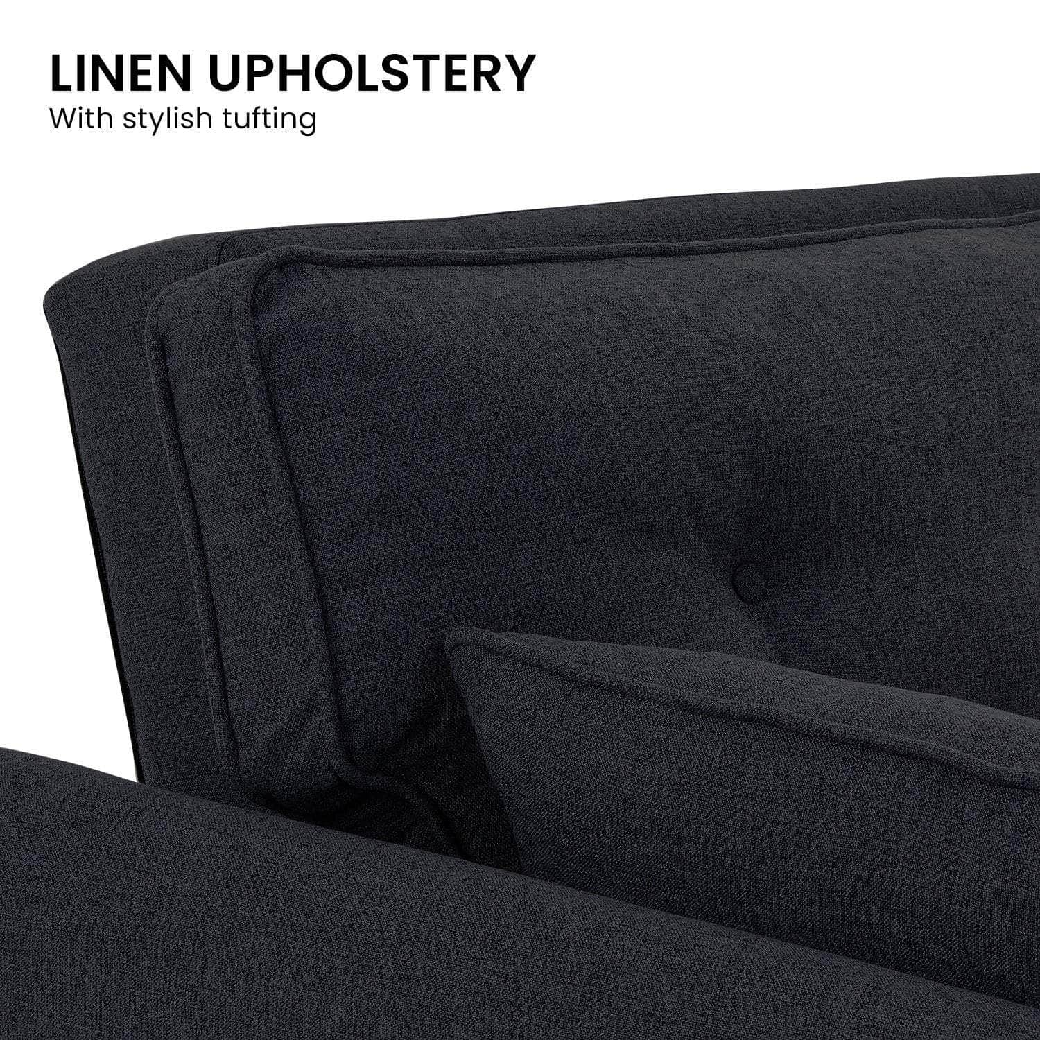 3 Seater Modular Linen Fabric Sofa Bed Couch Futon - Black