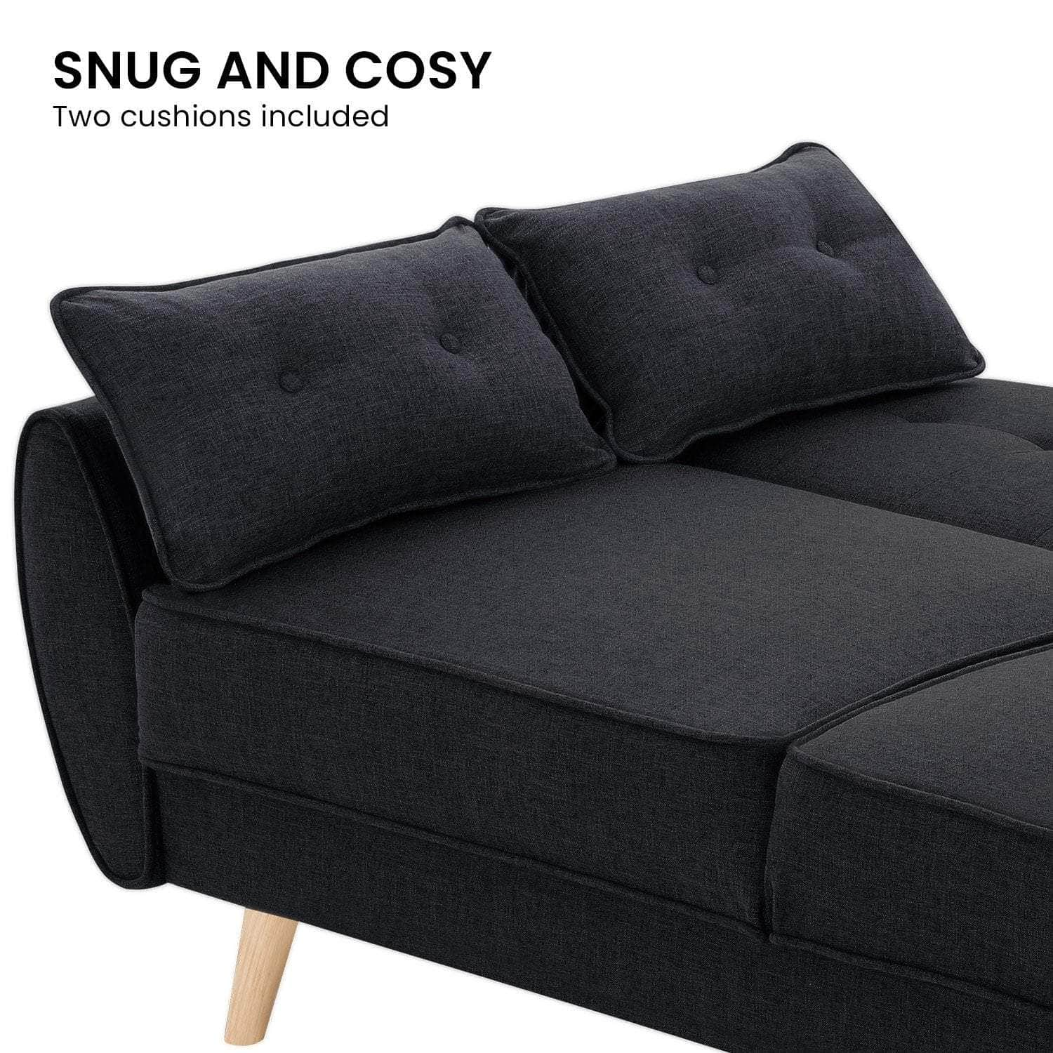 3 Seater Modular Linen Fabric Sofa Bed Couch Futon - Black