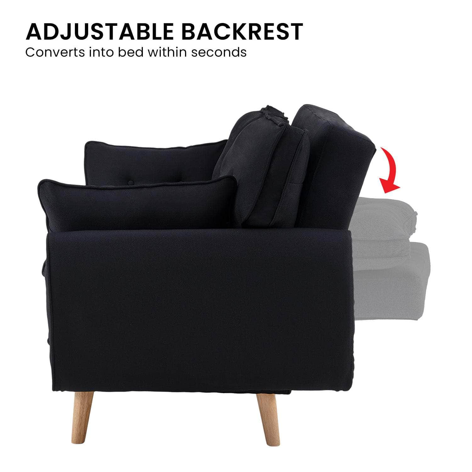 3 Seater Modular Linen Fabric Sofa Bed Couch Futon - Black