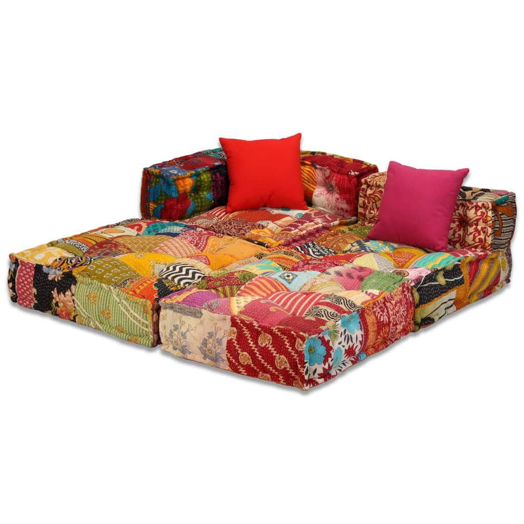 3-Seater Modular Sofa Bed Fabric Patchwork