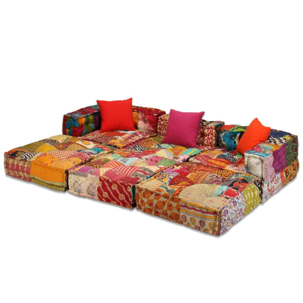 3-Seater Modular Sofa Bed Fabric Patchwork