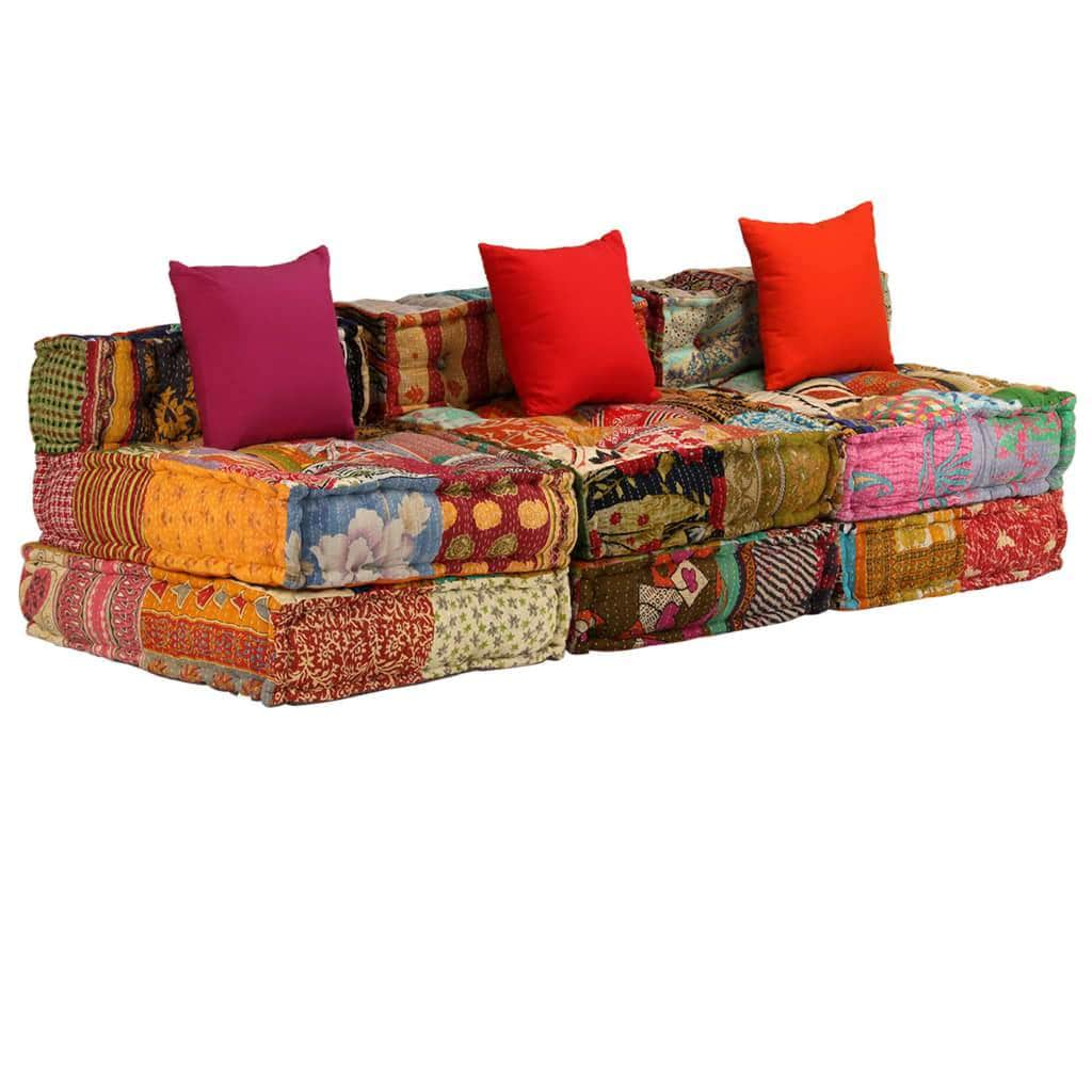 3-Seater Modular Sofa Bed Fabric Patchwork