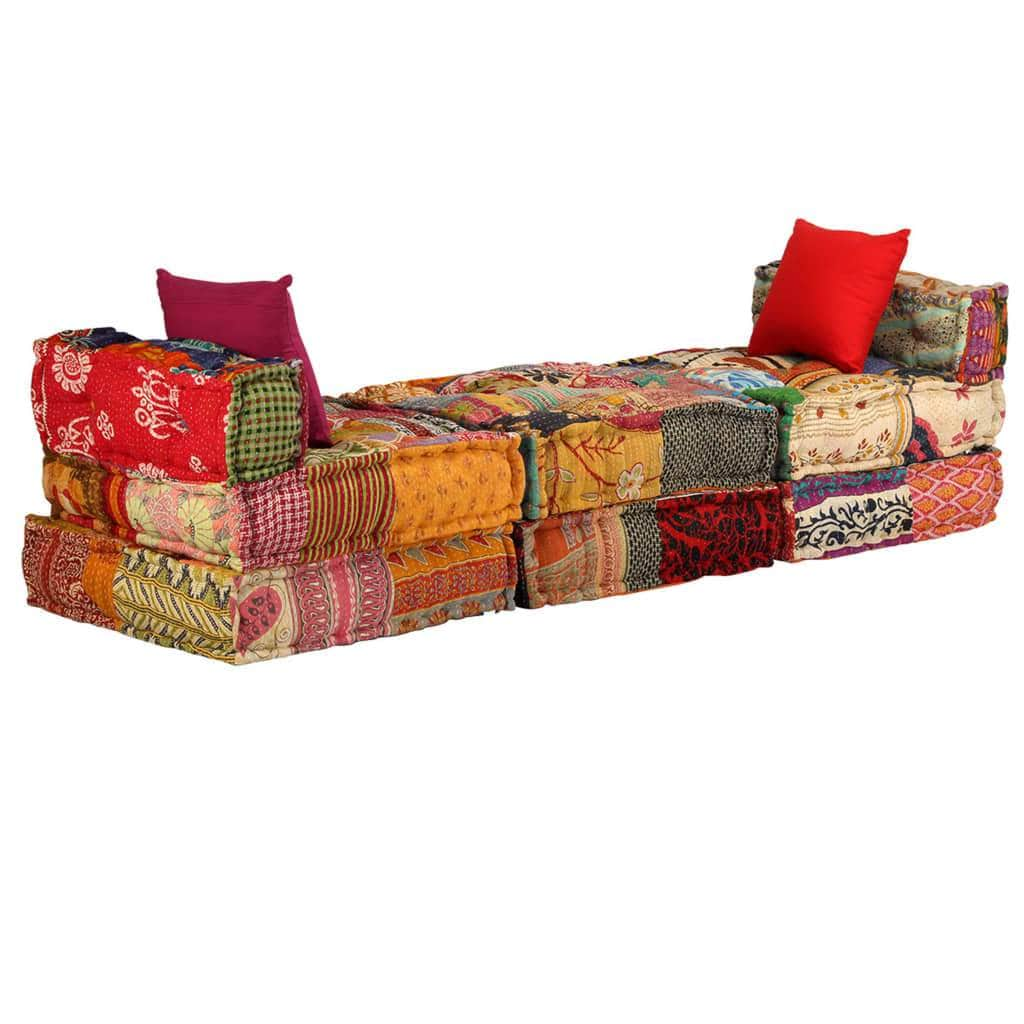 3-Seater Modular Sofa Bed Fabric Patchwork